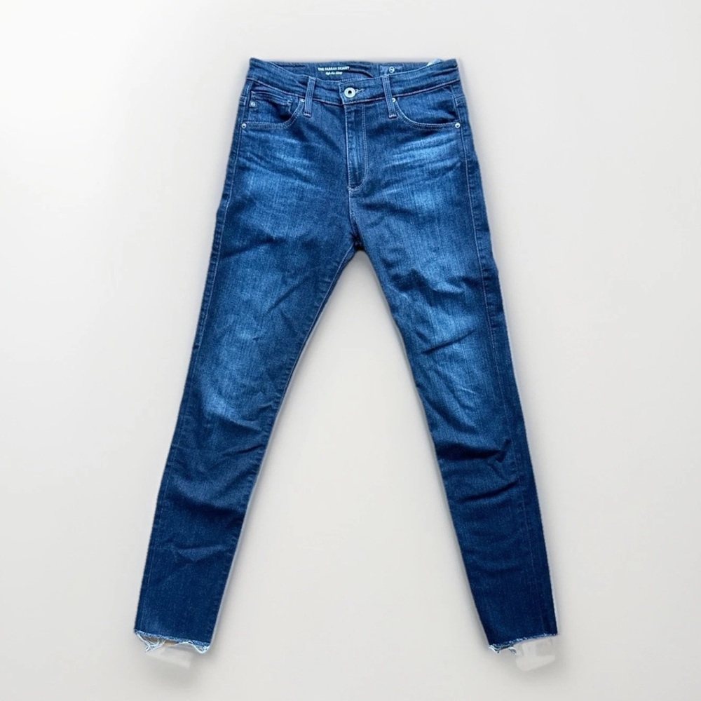 AG Adriano Goldschmied 26R Farrah High Rise Skinny Frayed Hem Dark Wash Jeans